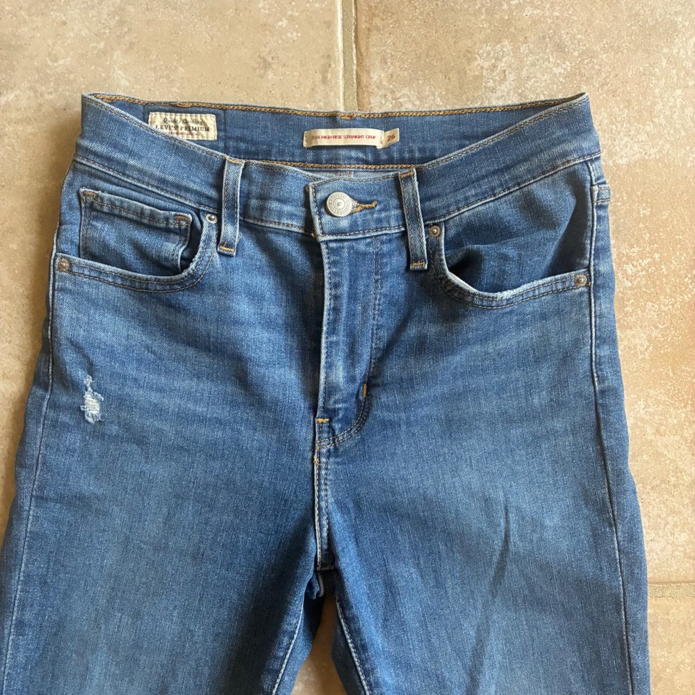 Levi's 724 High Rise Straight Crop Jeans Womens 26‎ Salvage Distressed Big E
